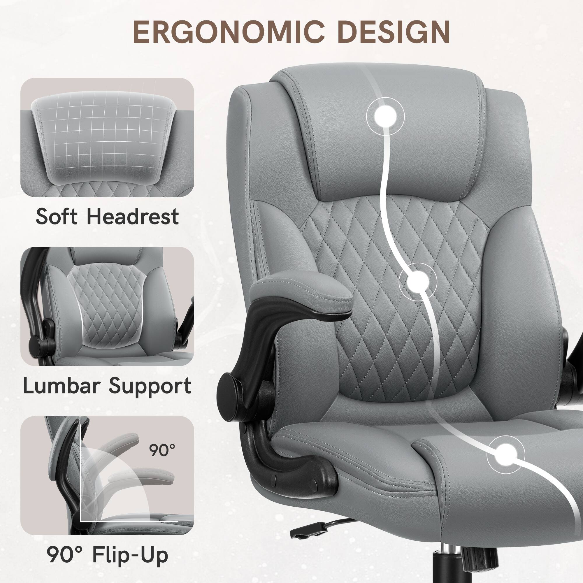 Ergonomic Design Soft Headrest Lumbar Support 90 90 Flip-Up