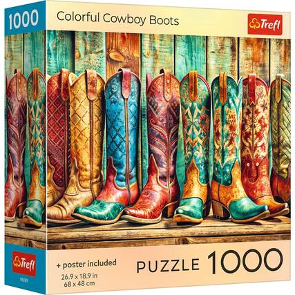 1000 Colorful Cowboy Boots
Trefl
PUZZLE 1000
+ poster included
26.9 x 18.9 in
68 x 48 cm
99289