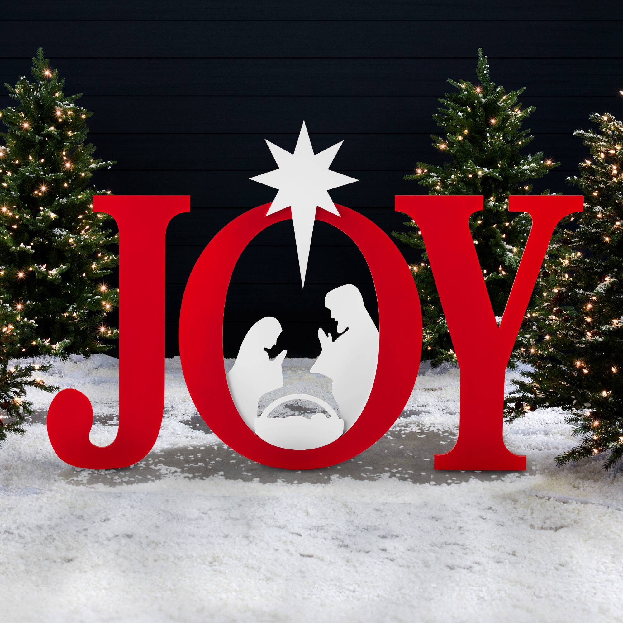 Best Choice Products - 46in Outdoor JOY Christmas Nativity Decoration w/ Weather Resistant PVC, Ground Stakes - Red/White