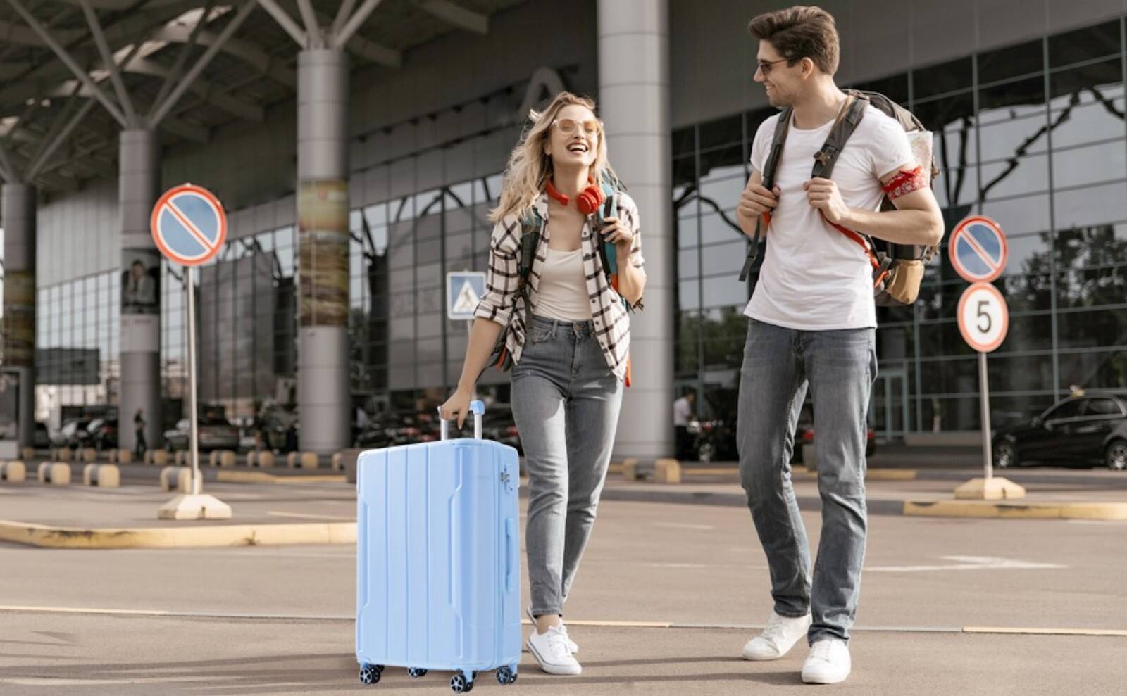 Alt View 8. Loheer - Loheer 24 Inch Checked Luggage Expandable Hardshell Suitcase with Spinner Wheels Skyblue - Sky Blue.