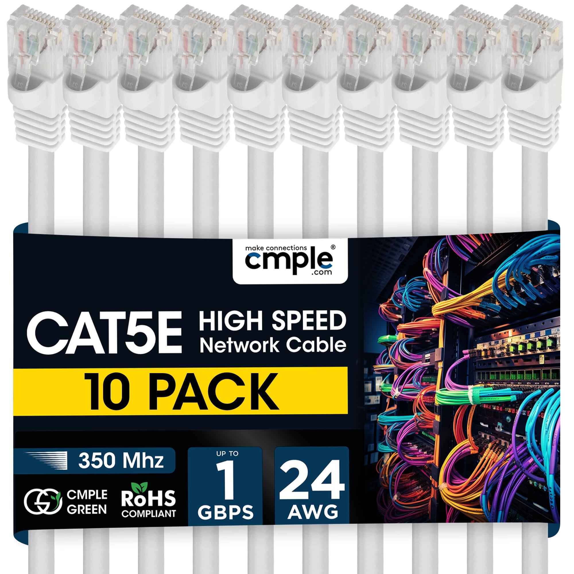 IS 21 21 21 make connections cmple.com HIGH SPEED CAT5E Network Cable 10 PACK UP TO 350 Mhz CMPLE RoHS 1 24 S GREEN COMPLIANT GBPS AWG