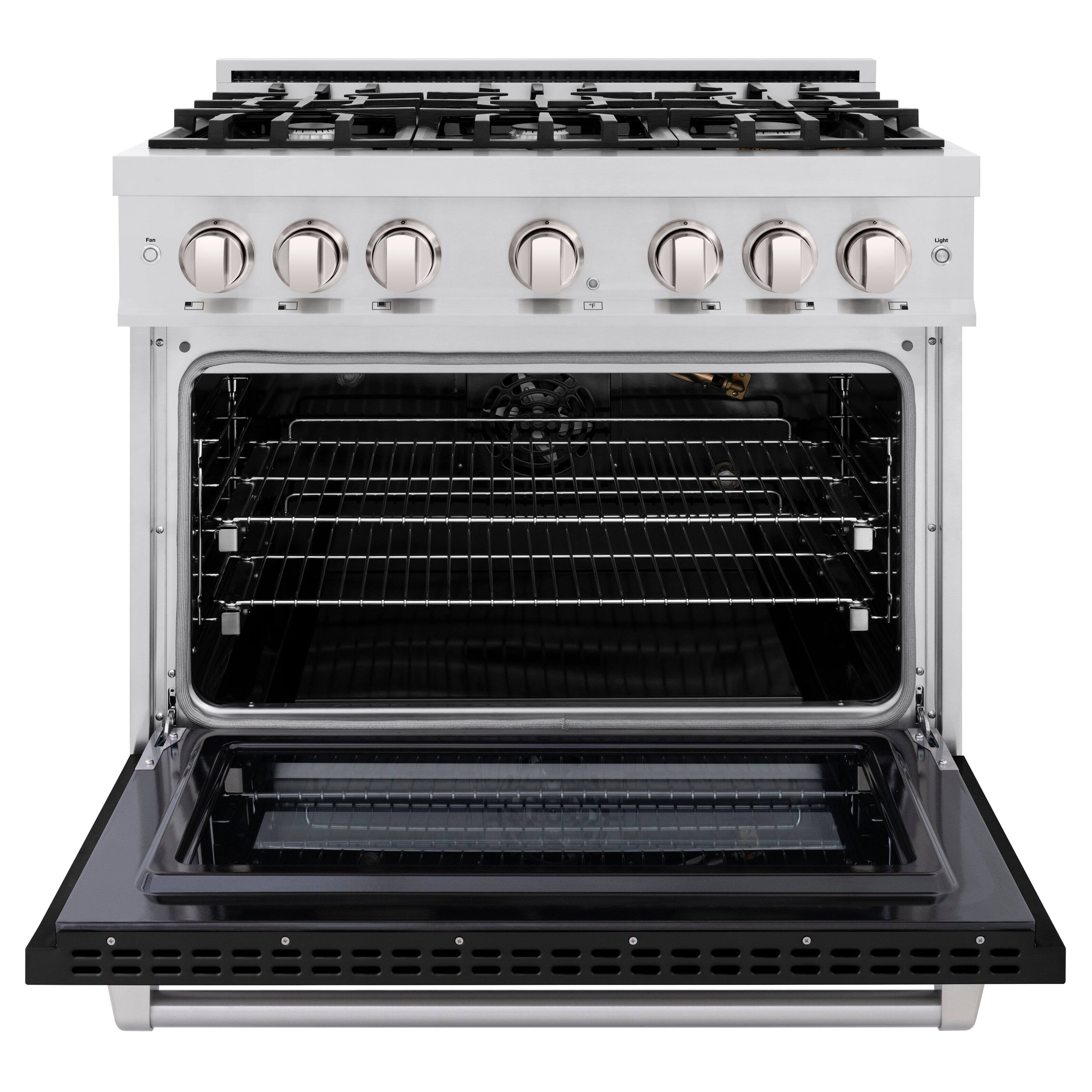 Alt View 1. ZLINE - ZLINE 36 in. 5.2 cu. ft. Freestanding Select Gas Range w/ 6 Burner Cooktop & Convection Oven w/ Black Matte Door - Stainless Steel.