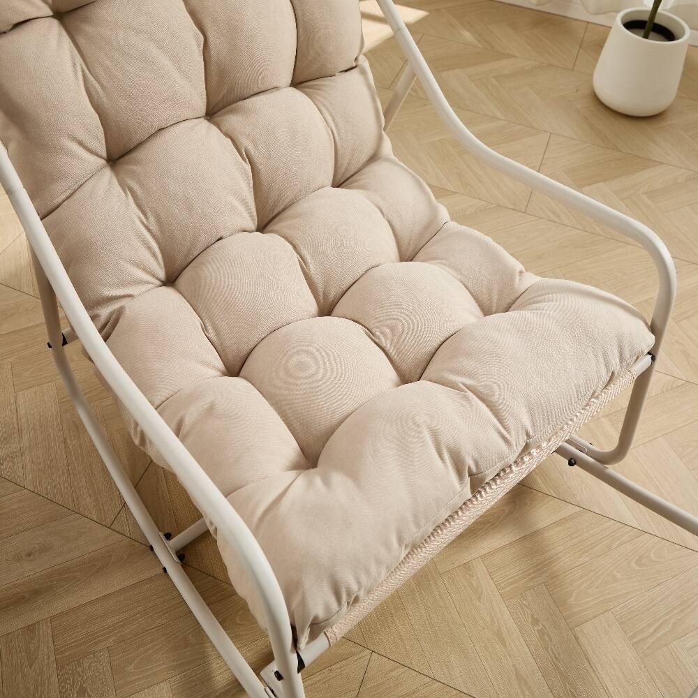 Alt View 6. Loheer - Loheer Outdoor Rocking Chair Beige Armless Steel Frame Rocker with Thick Cushion 300 lbs Capacity - Beige.