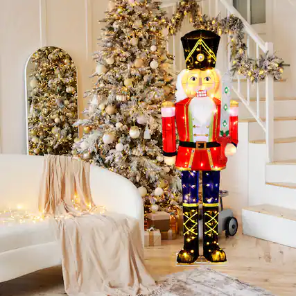 Front. Costway - Costway 1 PCS 5 FT Lighted Nutcracker Soldier Outdoor Christmas Decoration with Glitter Sword - Multicolor.