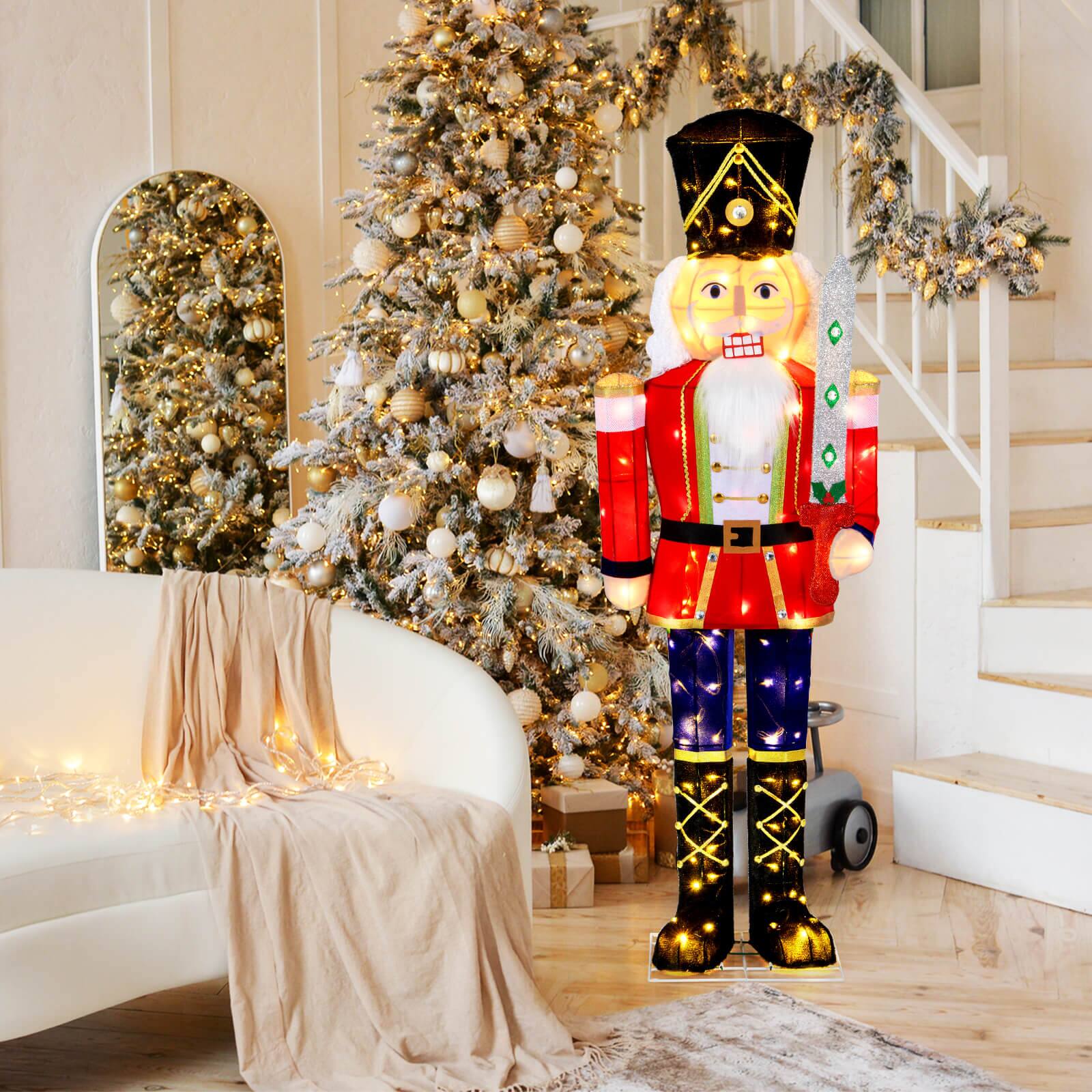 Front. Costway - Costway 1 PCS 5 FT Lighted Nutcracker Soldier Outdoor Christmas Decoration with Glitter Sword - Multicolor.