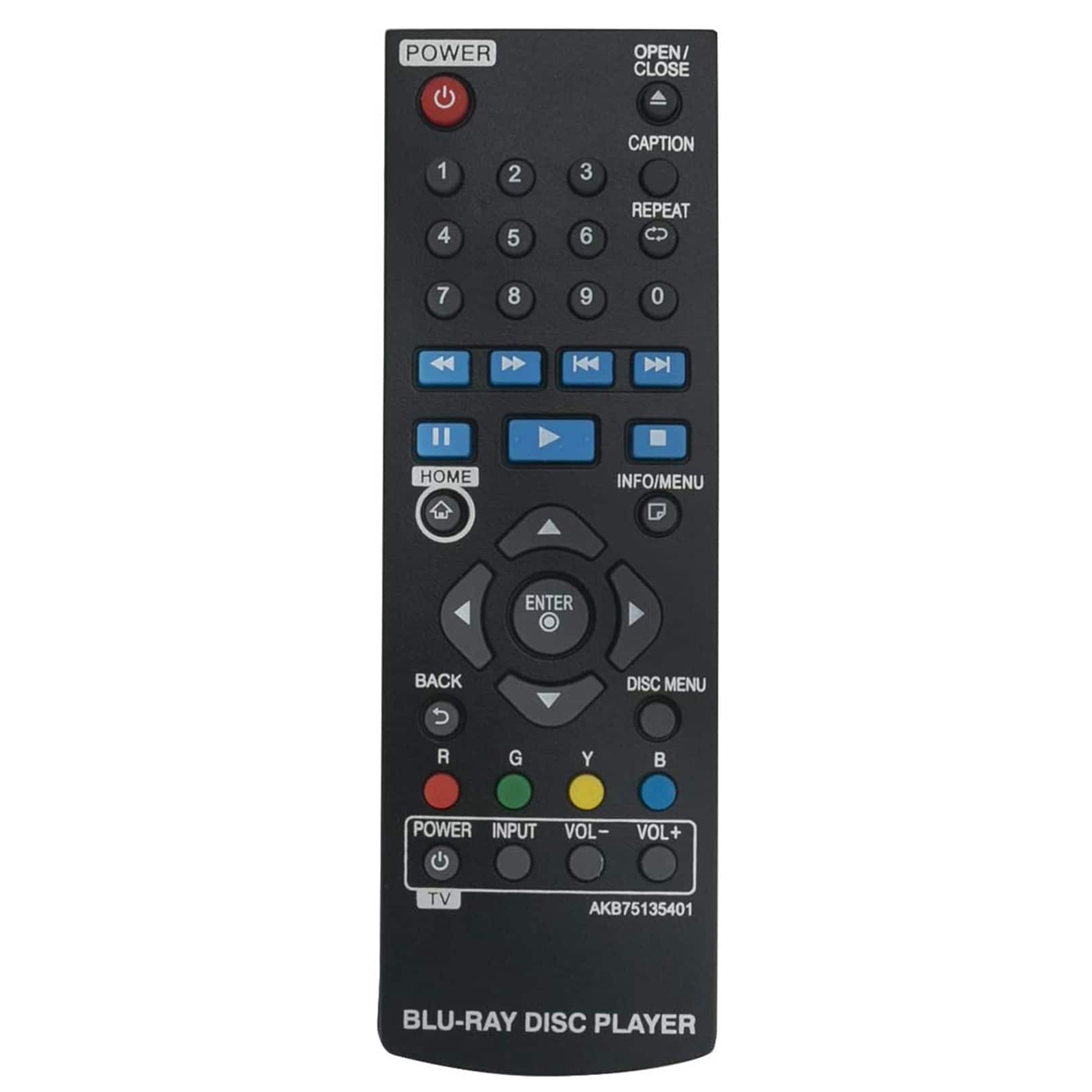 VINABTY - New AKB75135401 Replaced Remote Fits for LG Blu-Ray DVD Player UBK80 UP870 UP875 BPM35 BP175 BP125 BP125N BP135 - Black
