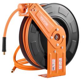 VEVOR - Retractable Air Hose Reel, 3/8IN x 100FT Rubber Air Hose Max 300PSI, Air Compressor Hose Reel Auto-Rewind - Orange + Black