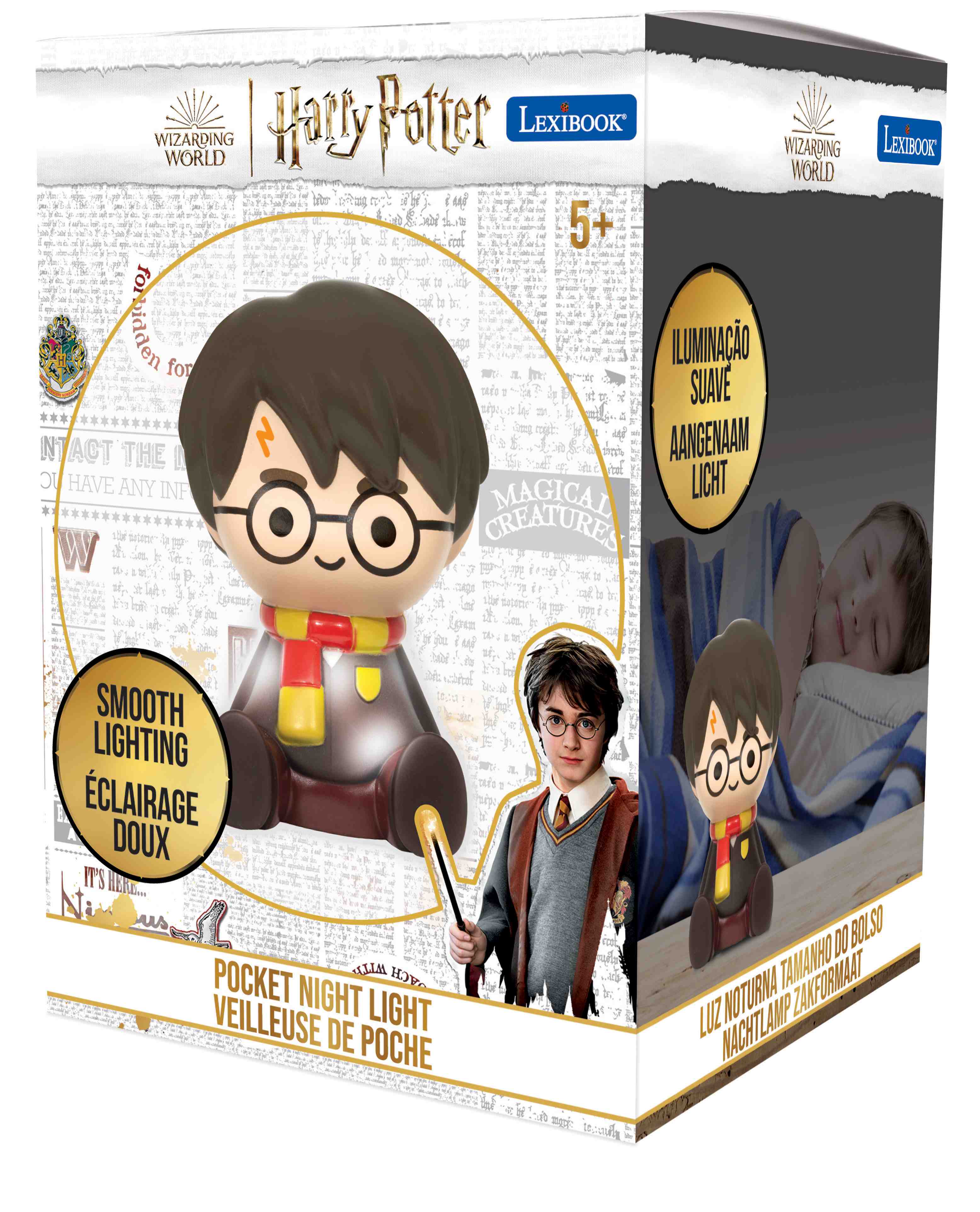 Harry Potter LexiBook Wizarding World 5+  
Forbidden for Magical Creatures  
Smooth Lighting  
Eclairage Doux  
Pocket Night Light  
Veilleuse de Poche  
Luminación Suave  
Aangenaam Licht  
Luz Nocturna  
Nachtlamp Zakformaat