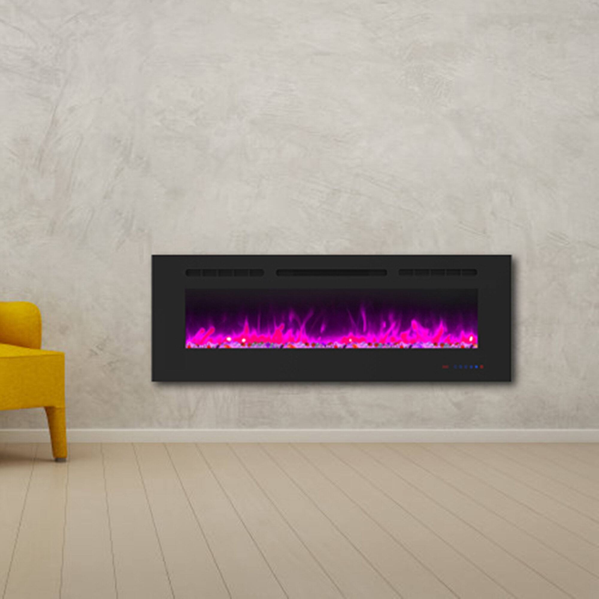 Left. Ihomeadore - 50" Electric Wall-Mounted Recessed Fireplace Insert with Remote, Adjustable Flame Color and Speed - Black.