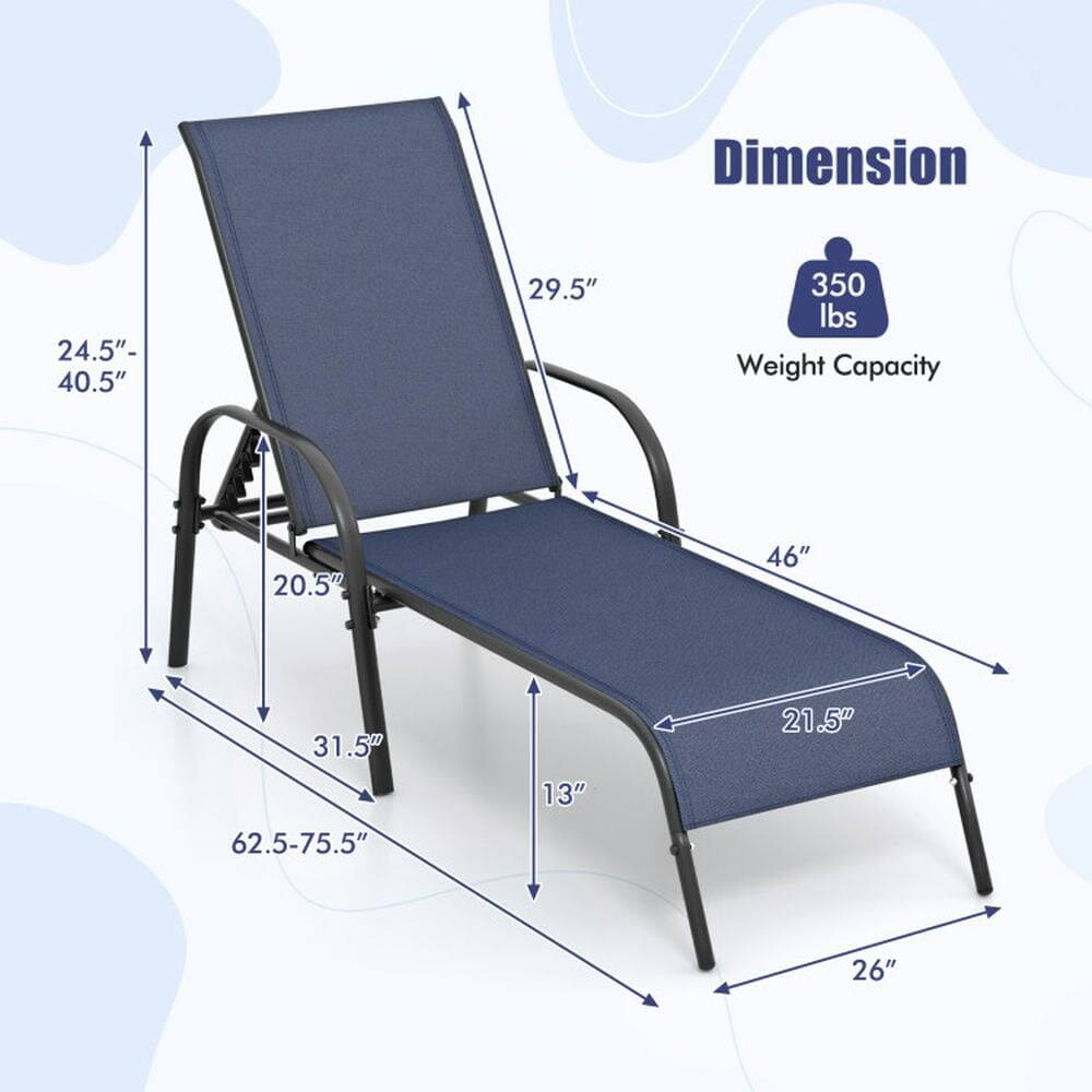 Dimension:  
- 24.5" - 40.5"  
- 29.5"  
- 31.5"  
- 46"  
- 21.5"  
- 62.5-75.5"  
- 26"  

Weight Capacity: 350 lbs