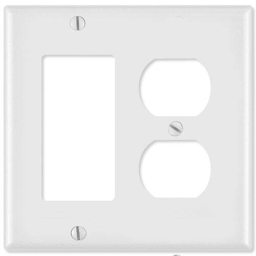 Front. Leviton - 2-Gang Combination Wall Plate for Duplex/GFCI/Rocker - White.