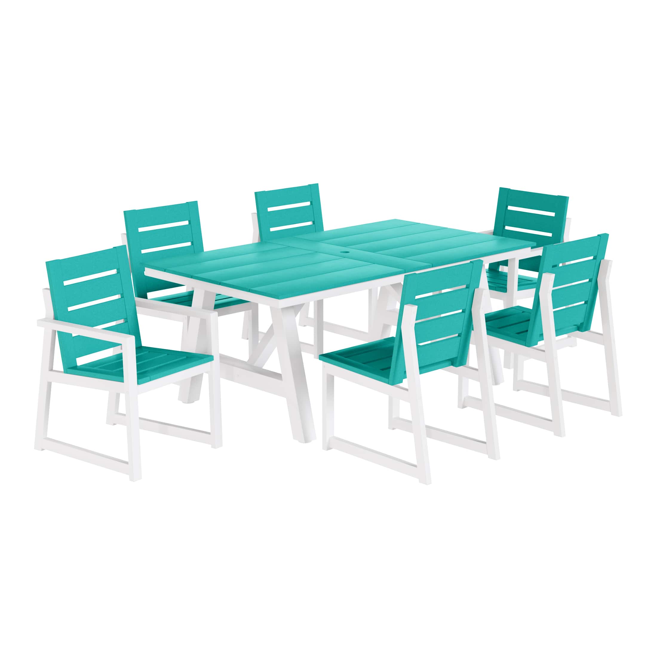 WestinTrends - Cape May 7-Piece HDPE Outdoor Furniture Patio Dining Table With Umbrella Hole and Chairs Set For 6 - Turquoise price history on PriceWatchPro