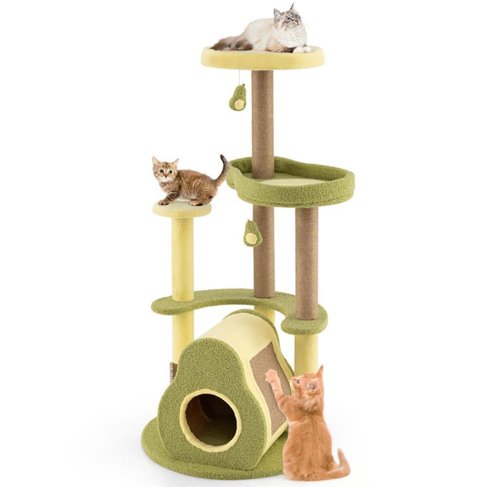 Kadyn - Cat Scratching Tower,Cat Tree, Freestanding Multi-level Avocado Cat Tower with Private Condo - Green