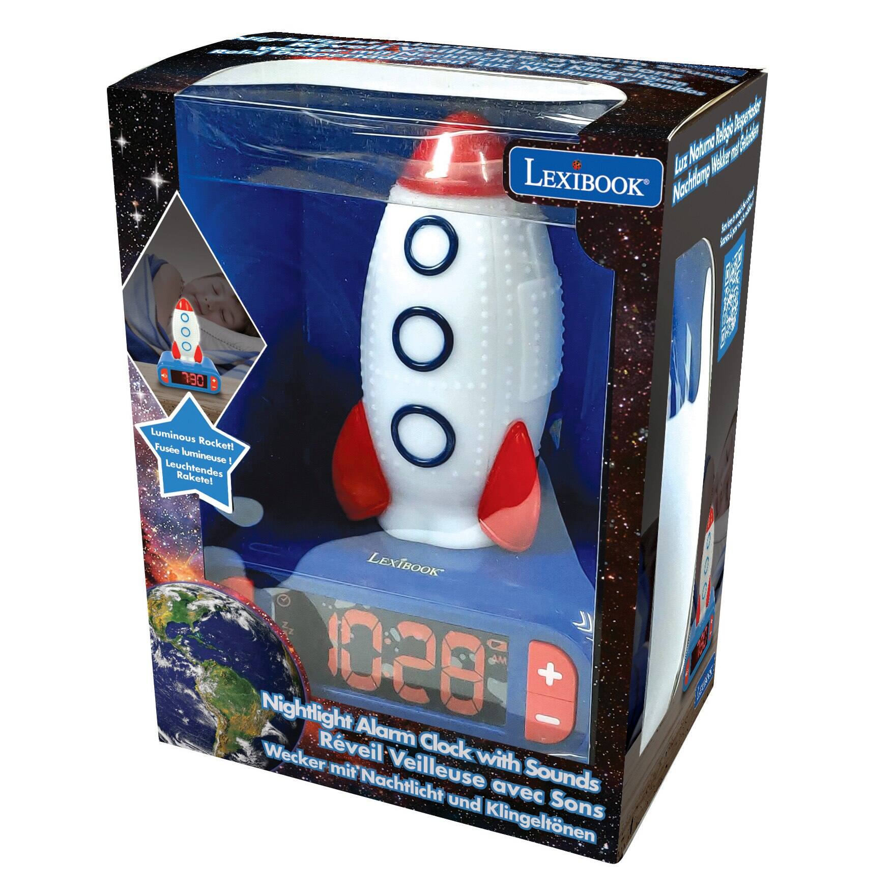 LexiBook Luminous Rocket Nightlight Alarm Clock with Sounds

- Luminous Rocket Fuse lumineuse
- Leuchtendes Raketel
- LexiBook Nightlight
- 1028
- Réveil Alarm Clock Wecker mit Veilleuse with Nachtlicht avec Sounds und Sons Klingeltonen
