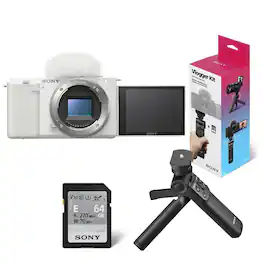 Bundle - ZV-E10 APS-C Mirrorless Interchangeable Lens Vlogging Camera, White - with Sony ACCVC1 Vlogger Accessory Kit
