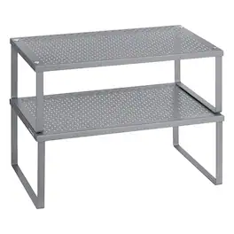 Songmics Home - Spice Racks, Set of 2 Metal Cabinet Shelf Organizers, Countertop Organizers, Shelf Risers, Stackable, Expandable - Silver