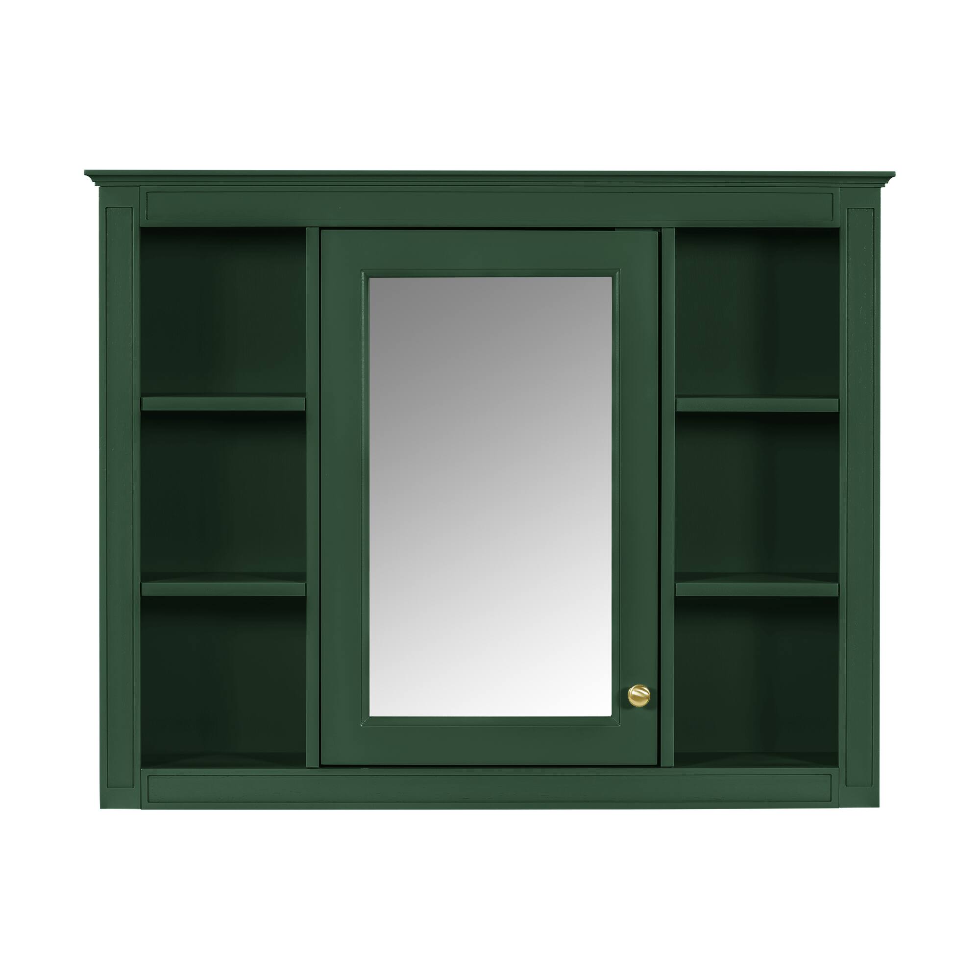 Alt View 2. Z-Edge - 35'' x 28'' Medicine Cabinet, Wall Mounted Bathroom Storage Cabinet, Modern Mirror Cabinet with Door and 6 Open Shelves - Green.