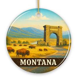 OrnamentallyYou - Rustic Montana Wildlife and Landmark Ornament, Yellowstone Entrance Christmas Gift Western Ornament - Multi-colored