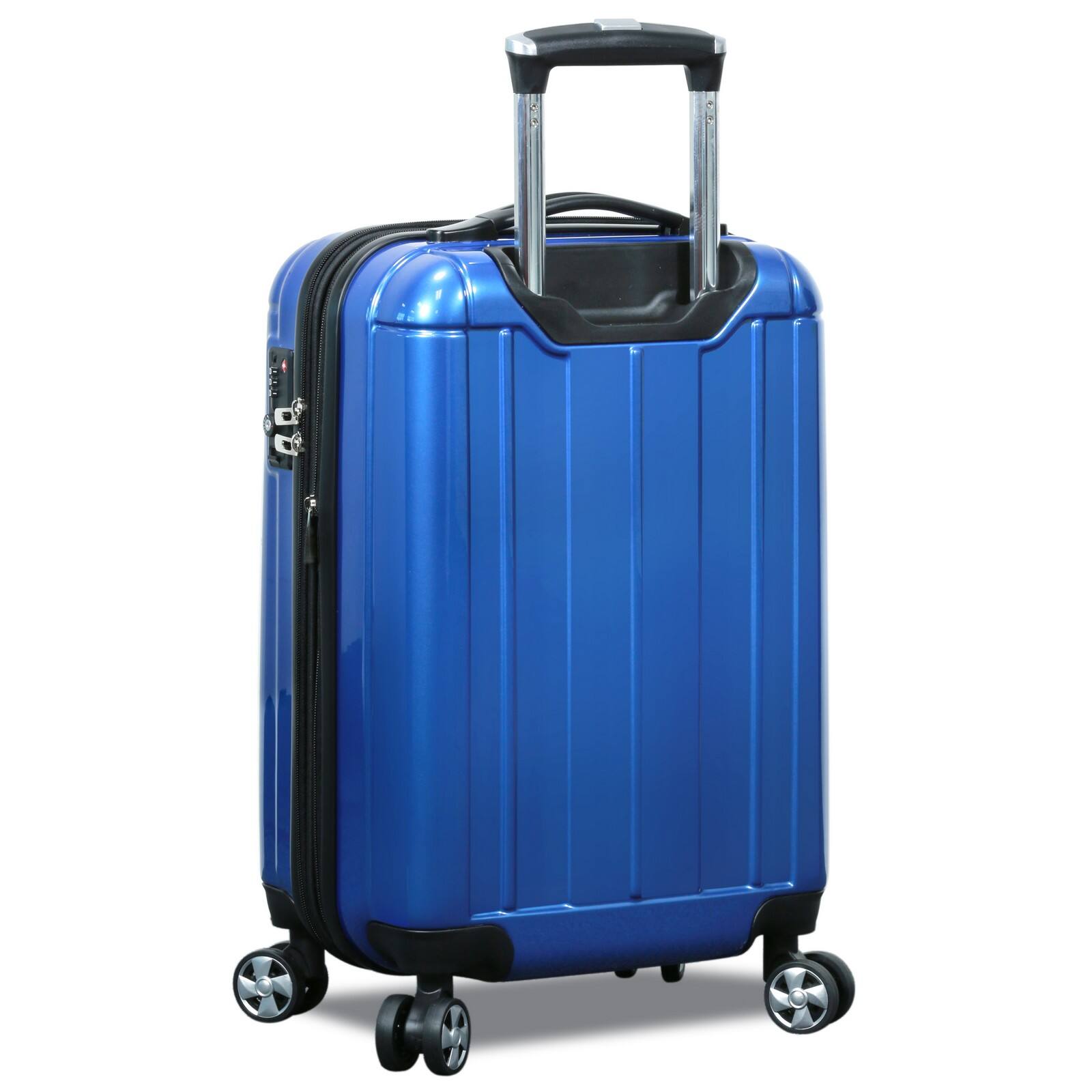 Back. World Traveler - Contour 20-Inch Carry-On Lightweight Polycarbonate Hardside Expandable Spinner Luggage with TSA Lock - Blue.
