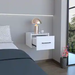 Loheer - Floating Nightstand with Drawer, Wall Mounted Space Saving Bedside Table - White