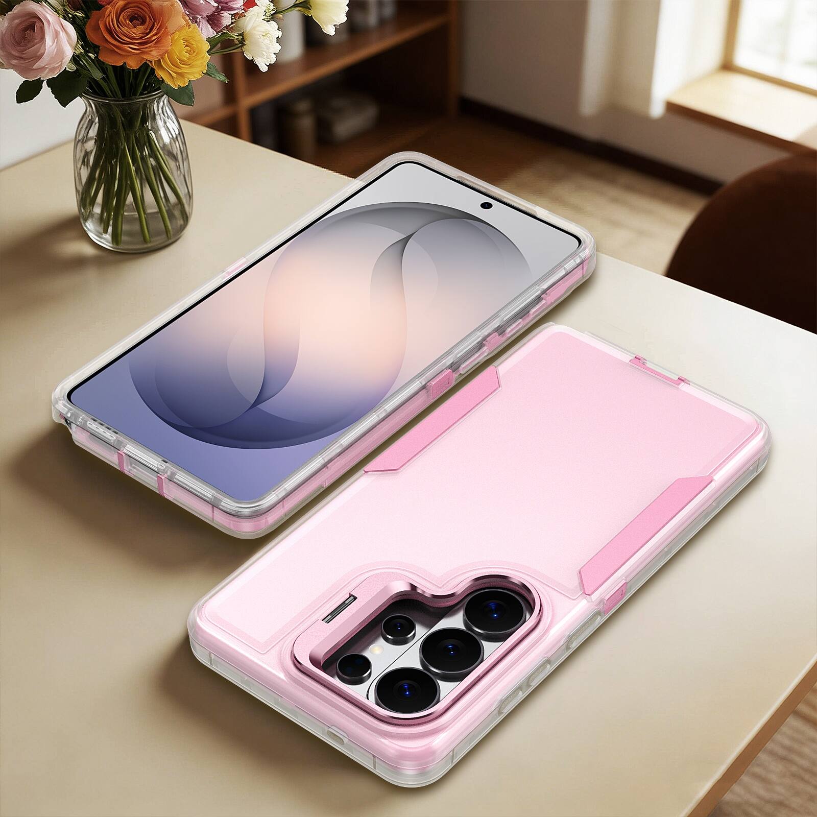 Alt View 2. Dteck - For Samsung Galaxy S23 Ultra Rugged Case, Heavy Duty Dual Layer Shockproof Lens Kickstand Drop Protection Cover - Pink.