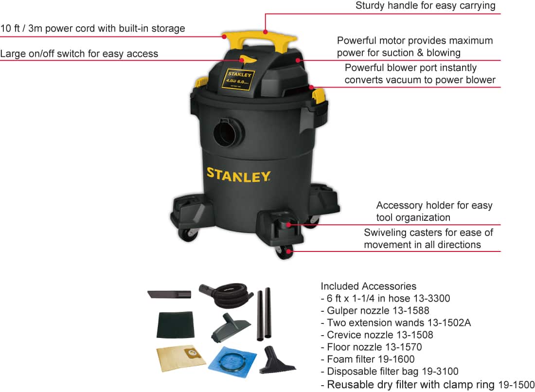 Top Zoom. Stanley - 6 Gallon wet/dry vacuum - Black.