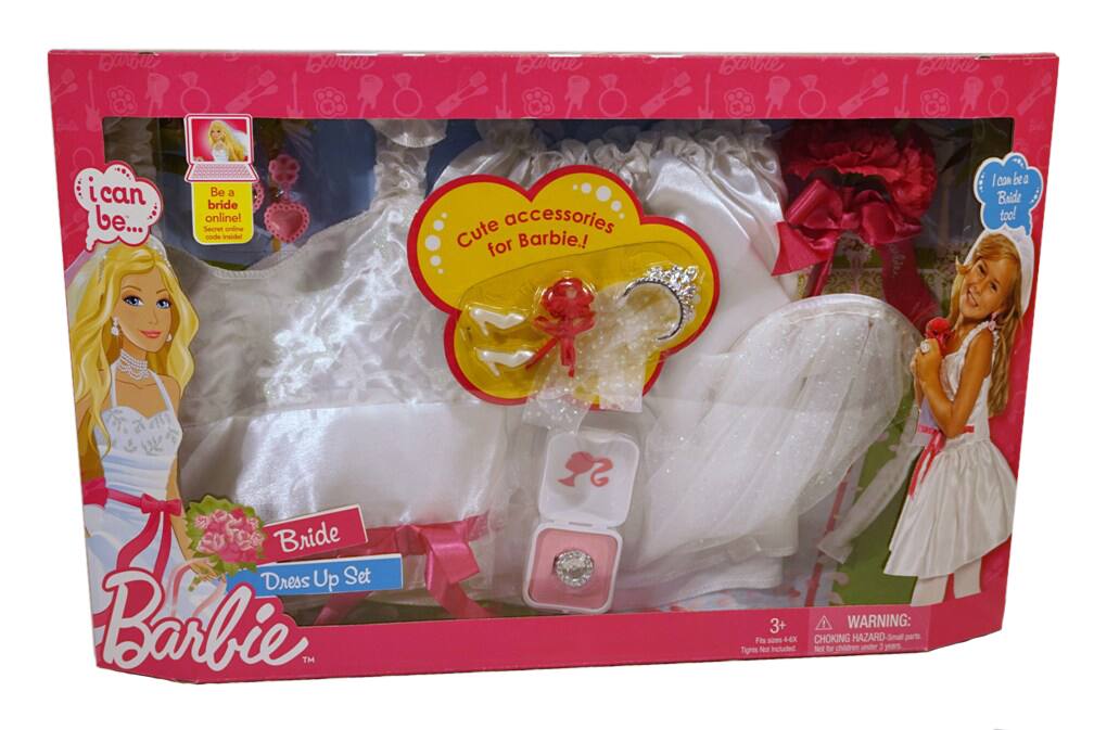 Barbie - Bride Dress Up Wedding Set - Contains Top, Skirt, Veil, Ring, Ring Box, Pair of Earrings & Bouquet for Child - Multi
