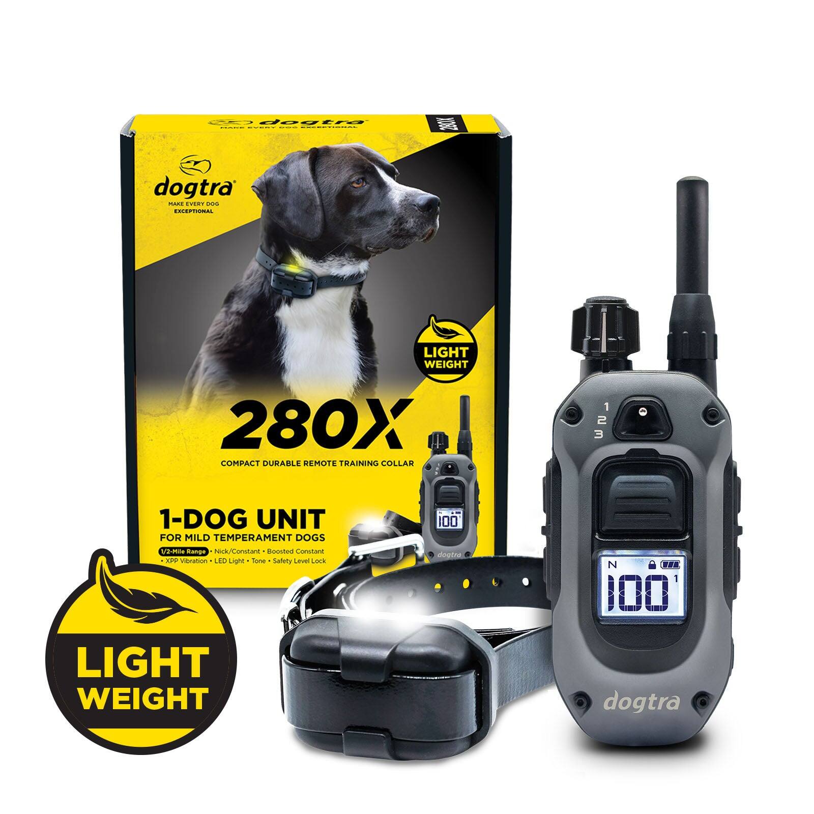 dogtra 280X COMPACT DURABLE REMOTE TRAINING COLLAR 1-DOG UNIT FOR MILD TEMPERAMENT DOGS V2-01

LIGHT WEIGHT

1/2-Mile Range • Nick/Constant • Boosted Constant XPP Vibration • LED Light • Tone • Safety Level Lock