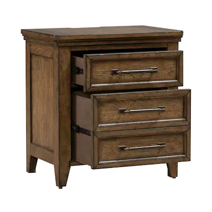 Front. Liberty Furniture Industries - Bedroom Nightstand with AC USB Charging Station Station - Amber Brown Wood - Amber Brown.