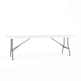 Emma + Oliver - 8-Foot Bi-Fold Plastic Banquet and Event Folding Table with Carrying Handle - Granite White