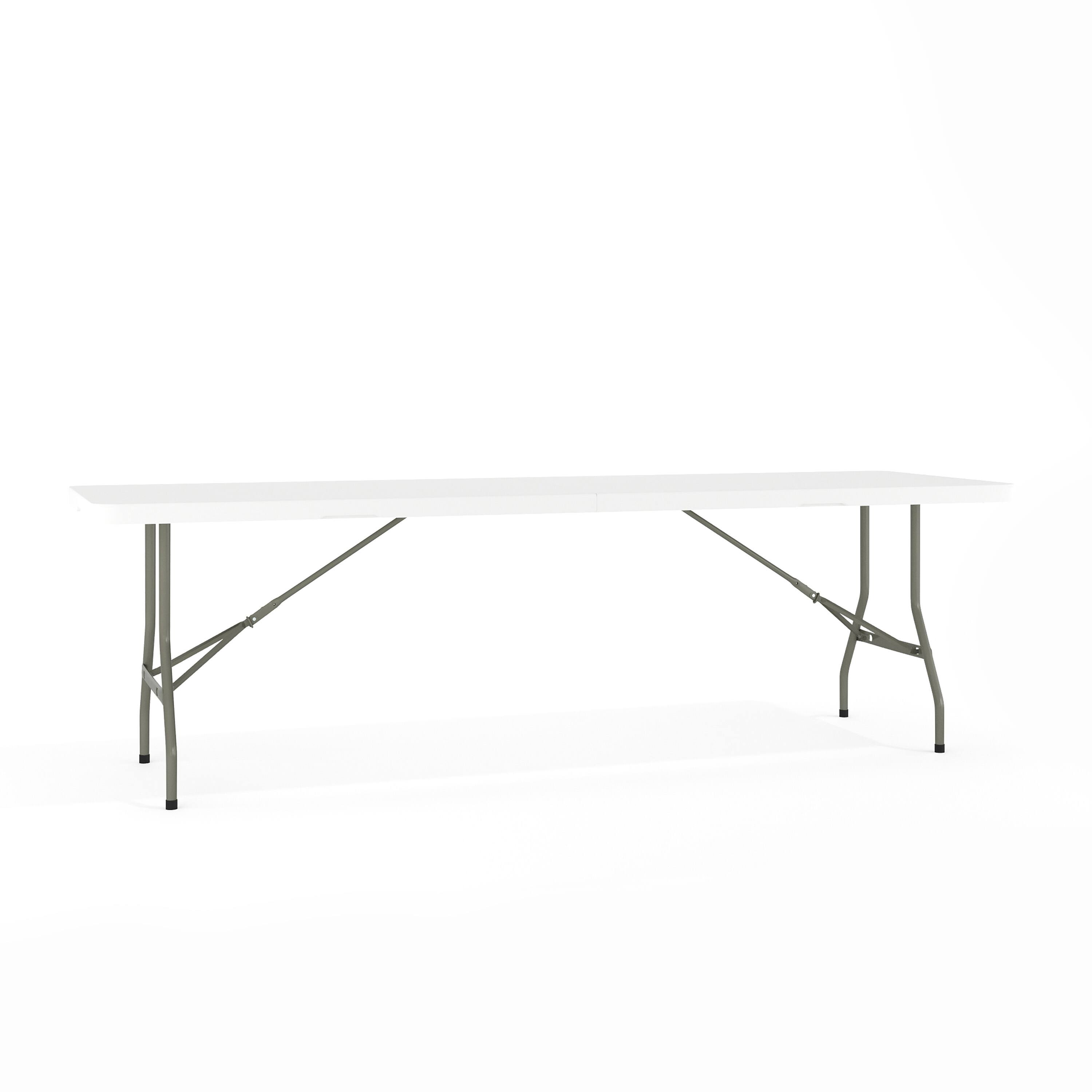 Front. Emma + Oliver - 8-Foot Bi-Fold Plastic Banquet and Event Folding Table with Carrying Handle - Granite White.