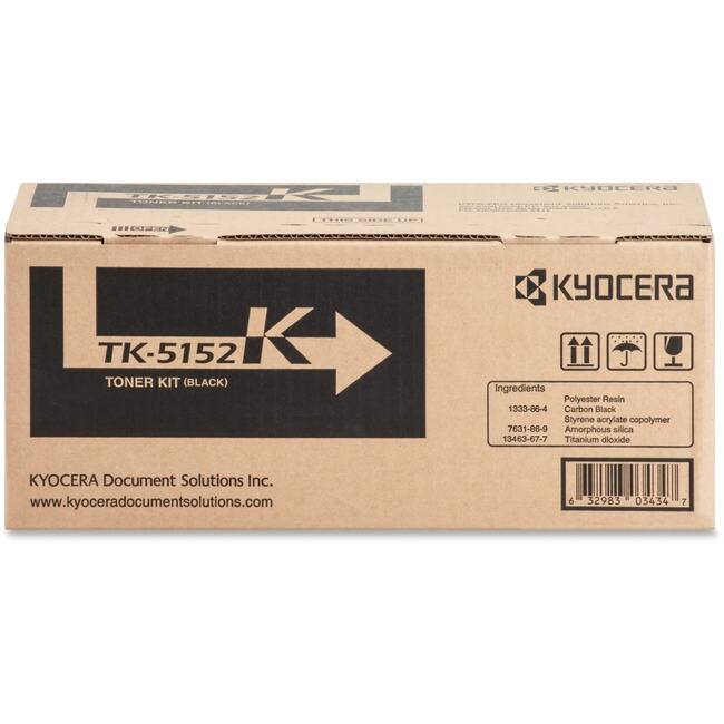 TK-5152  
TONER KIT (BLACK)  

KYOCERA Document Solutions Inc.  
www.kyoceradocumentsolutions.com  

Ingredients:  
- Polyester Resin 1333-86-4  
- Carbon Black  
- Styrene acrylate copolymer 7631-86-9  
- Amorphous silica 13463-67-7  
- Titanium dioxide  

6 32983 03434 7