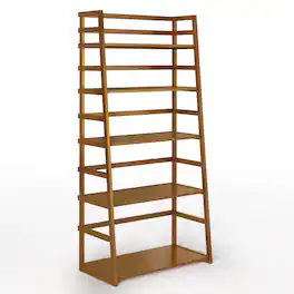 Simpli Home - Acadian Solid Wood 63 inch x 30 inch Rustic Ladder Shelf Bookcase - Light Golden Brown