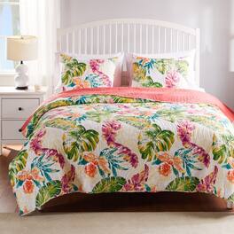 Greenland Home Fashions - Tropics Quilt and Pillow Sham Set - Twin 68x88" - Coral