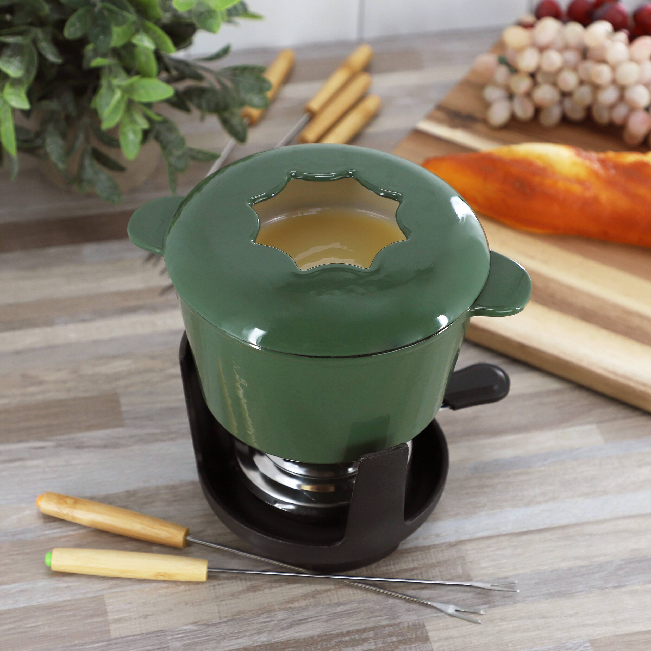Alt View 7. MegaChef - MegaChef Enameled Cast Iron Fondue Pot with 6 Serving Forks in Green - Green.
