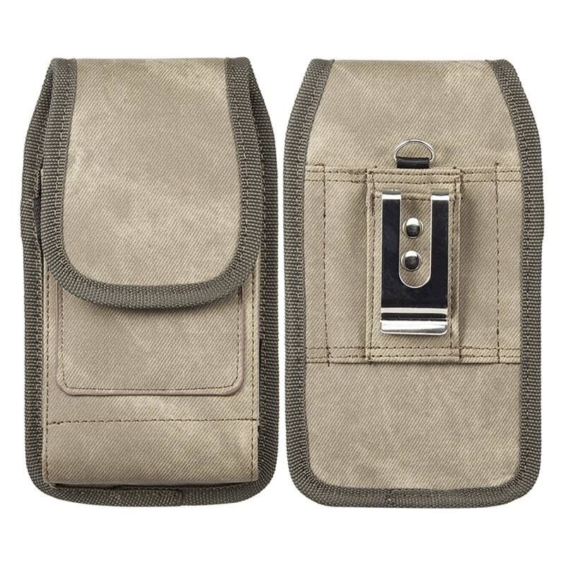 Alt View 1. LUXMO - LUXMO Extra Large Horizontal Universal Phone Pouch with Dual Card Slots - Light Brown Denim Fabric - Brown.