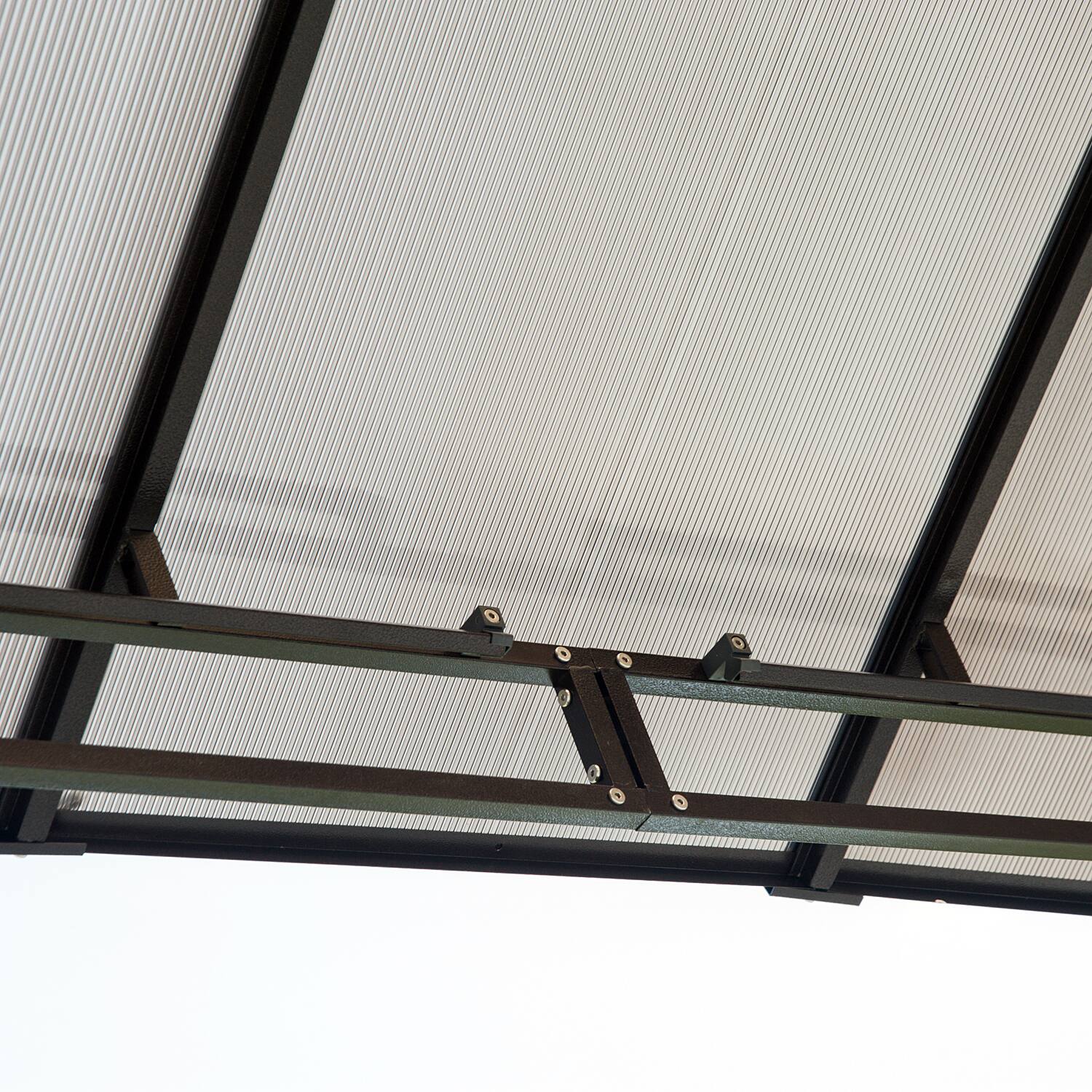 Alt View 8. Outsunny - 10' x 12' Hardtop Gazebo Canopy with Polycarbonate Roof, Aluminum Frame, Permanent Pavilion Outdoor Gazebo - Dark Brown & Beige.