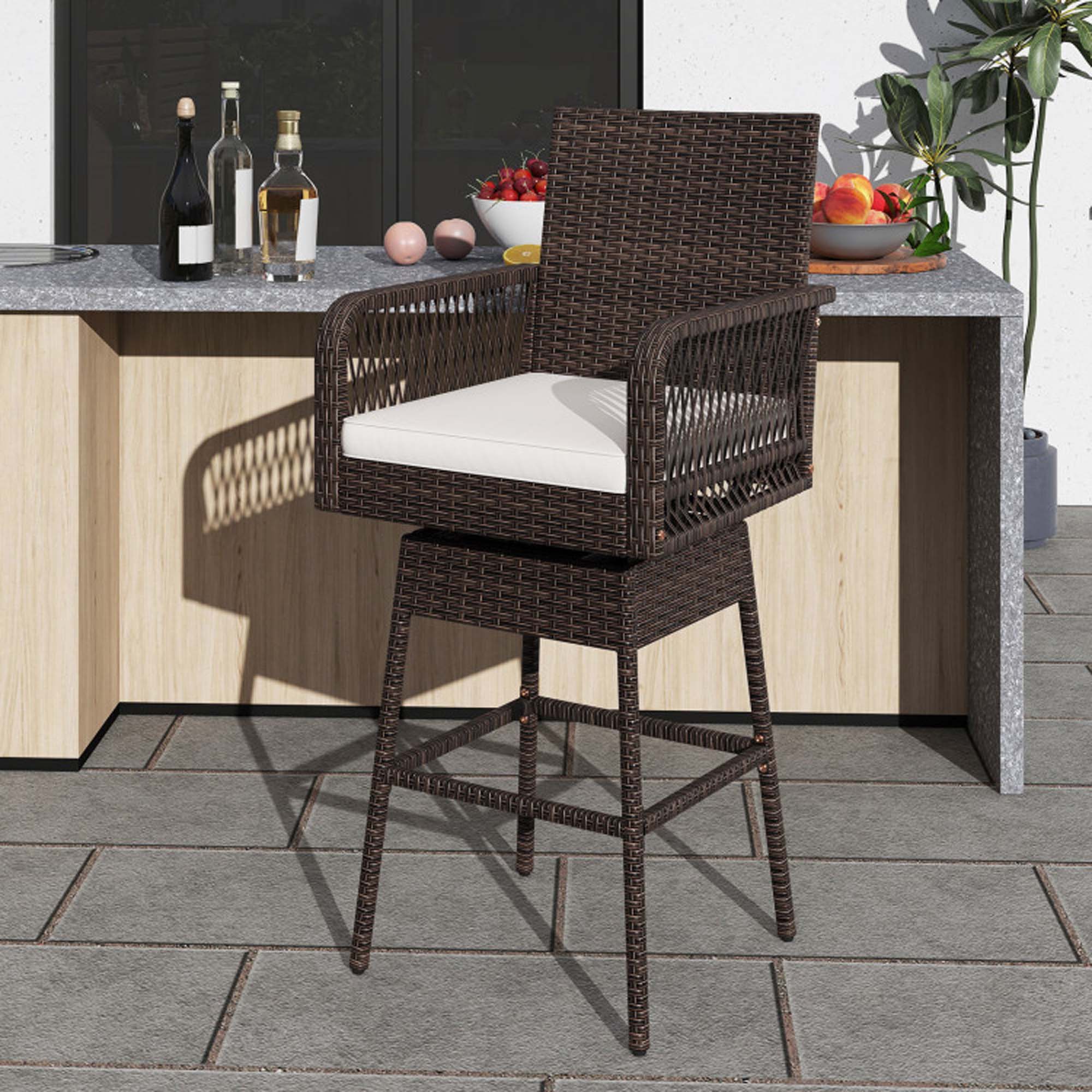 Alt View 1. Boyel Living - White Swivel with Cushions with Armrests Patio Durable Set of 2 Bar Stools - Brown.