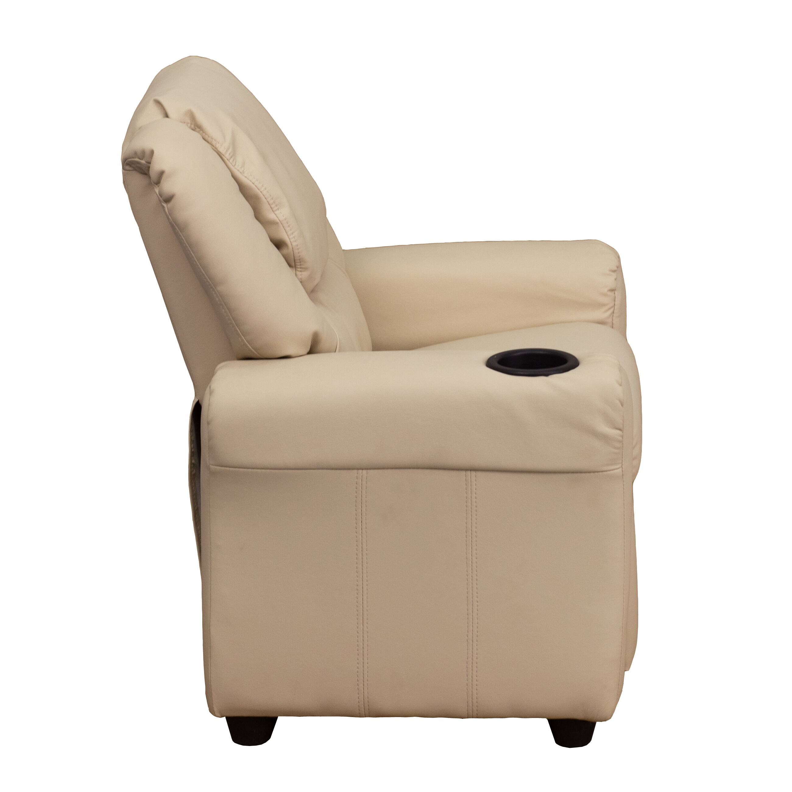 Alt View 5. Emma + Oliver - Contemporary Kids Recliner with Cup Holder and Headrest - Beige Vinyl.