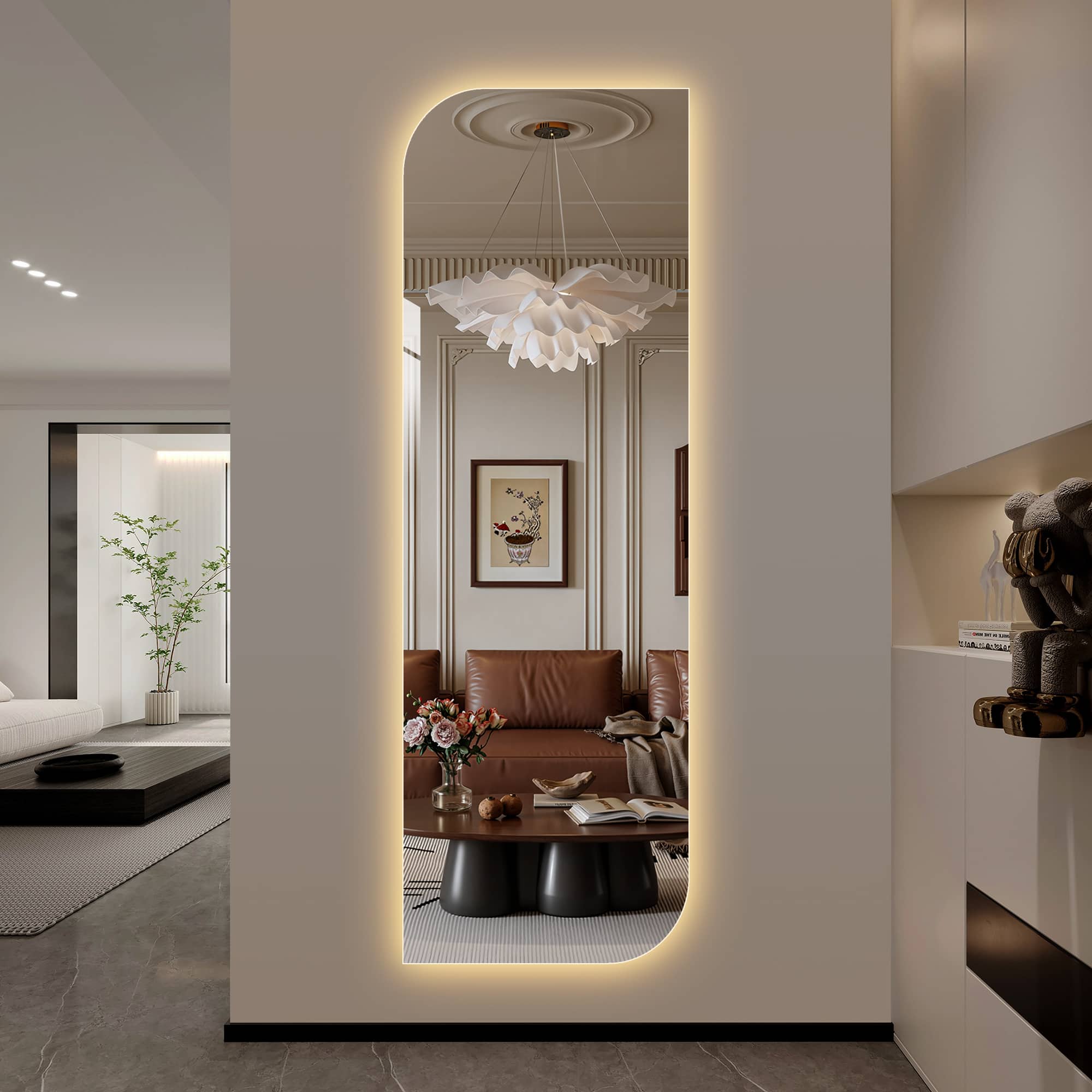 Boyel Living - 65 by 21 Inch LED Full Length Wall Mirror Irregular Shape Design 3 Color Dimmable Lighting for Entryway Bedroom Salon