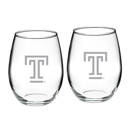 Front. Jardine - Temple Owls 21oz. Two-Piece Stemless Wine Glass Set - Multicolor.