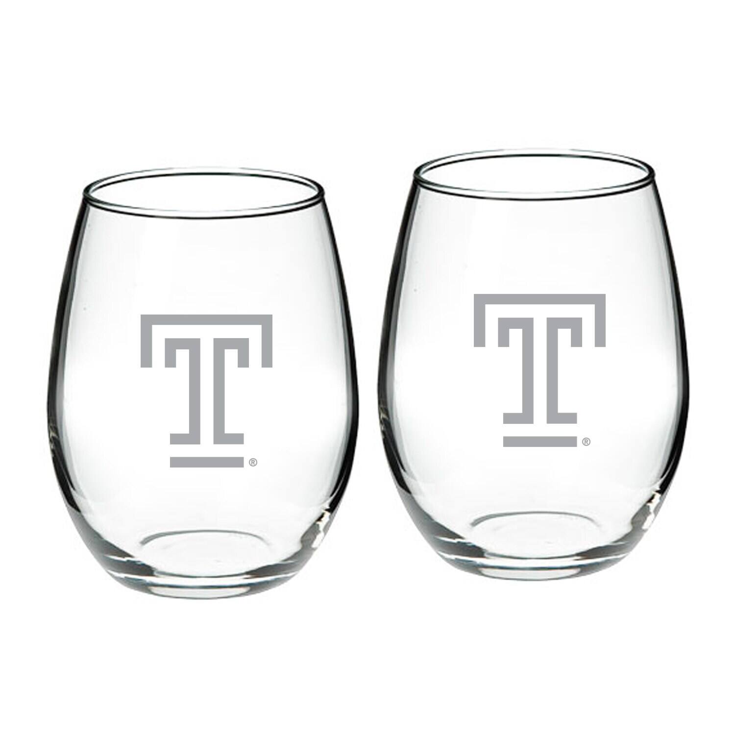 Front. Jardine - Temple Owls 21oz. Two-Piece Stemless Wine Glass Set - Multicolor.