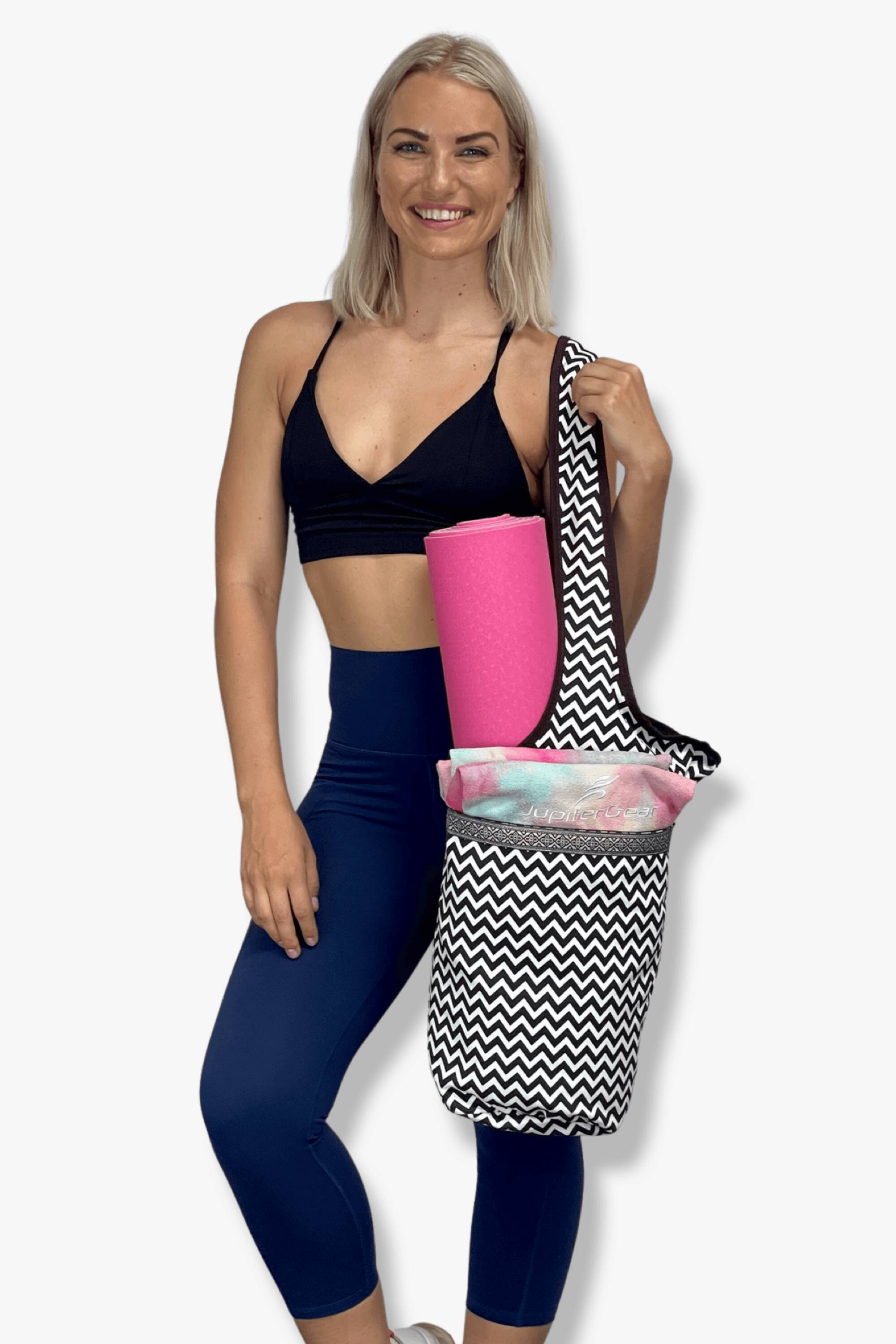 Alt View 9. JupiterGear - Yoga Mat Carrying Tote Bag with Large Size Pockets | Multipurpose and Fit Most Size Mats - B&W ZigZag.