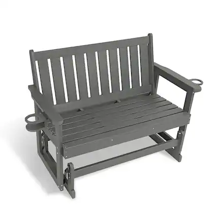 Front. Fortune Candy - Poly Lumber Patio Glider, HIPS Material Weather-Resistant Glider Bench for Outdoor Porch Garden - Gray.