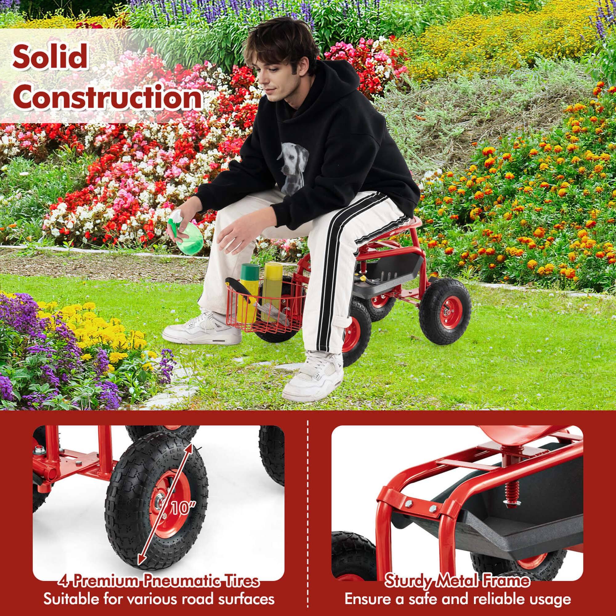 Solid Construction  
10" 4 Premium Pneumatic Tires  
Suitable for various road surfaces  
Sturdy Metal Frame  
Ensure a safe and reliable usage