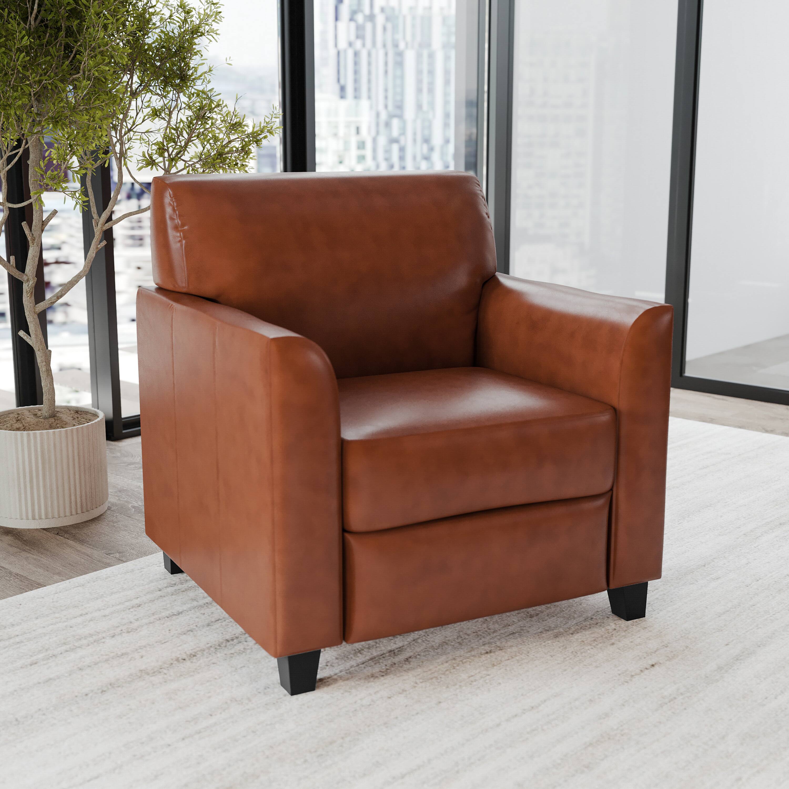 Alt View 1. Emma + Oliver - Faux Leather Chair with Clean Line Stitched Frame - Cognac.