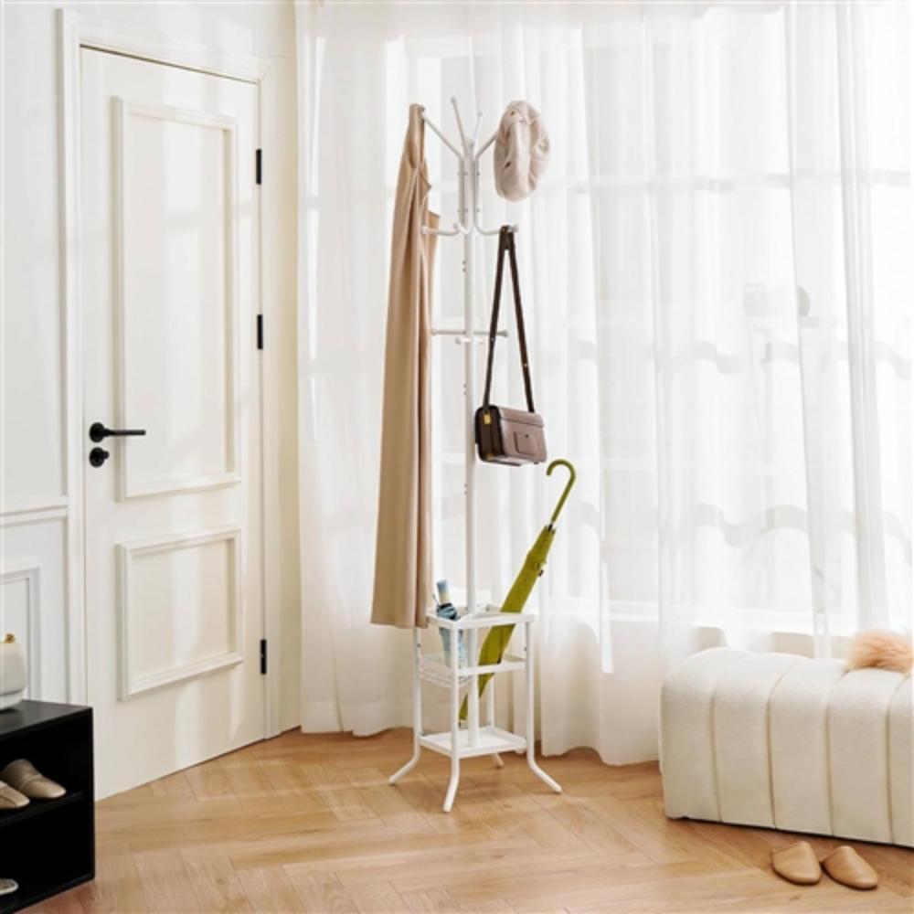 Angle. Hivvago - White Metal Coat Rack Entryway Hall Tree with Umbrella Holder - White.