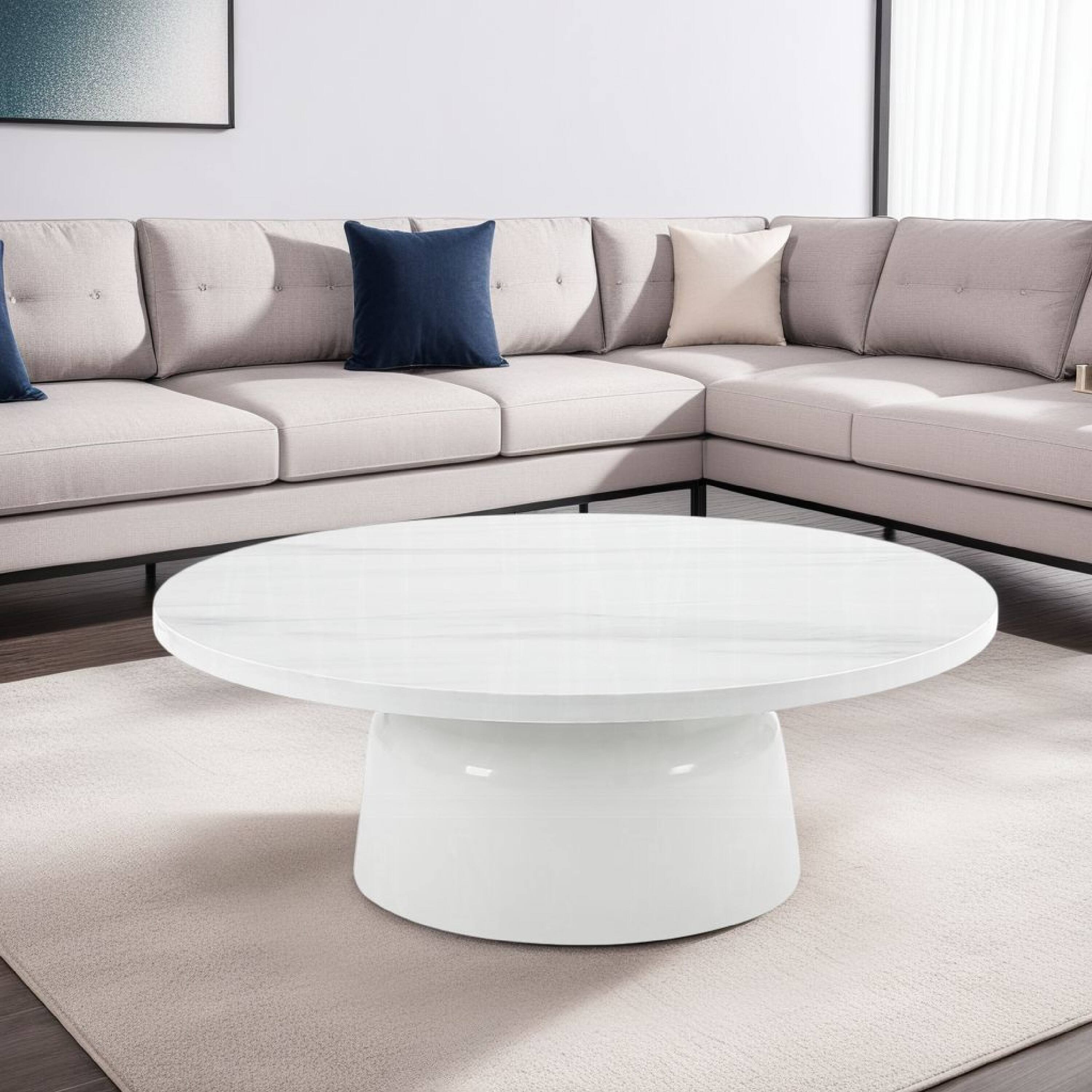 Alt View 5. Manhattan Lane - Zayn Round Coffee Table, Pedestal Base, White Faux Marble, 40 Inch - White.