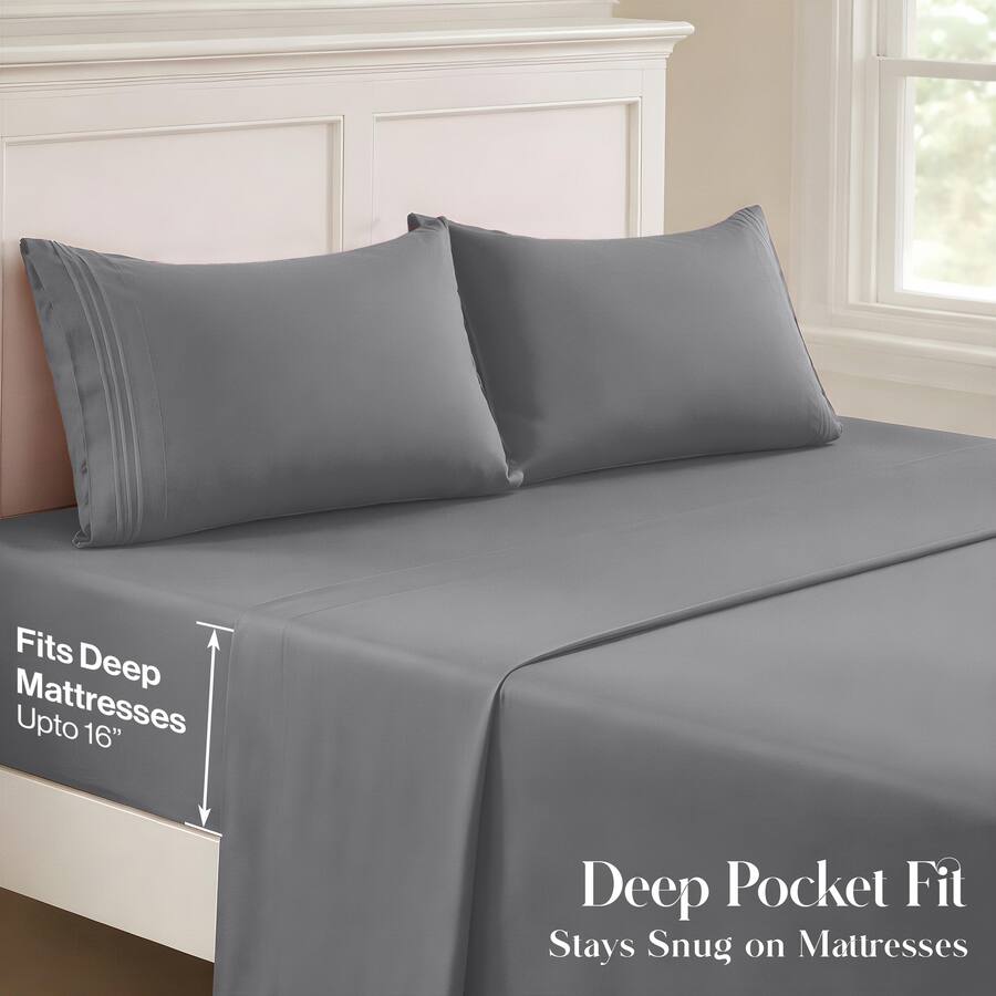 Pocket Set Machine Lux Decor Collection 4 Piece King Bed Sheet Set, Ultra Soft Microfiber ...