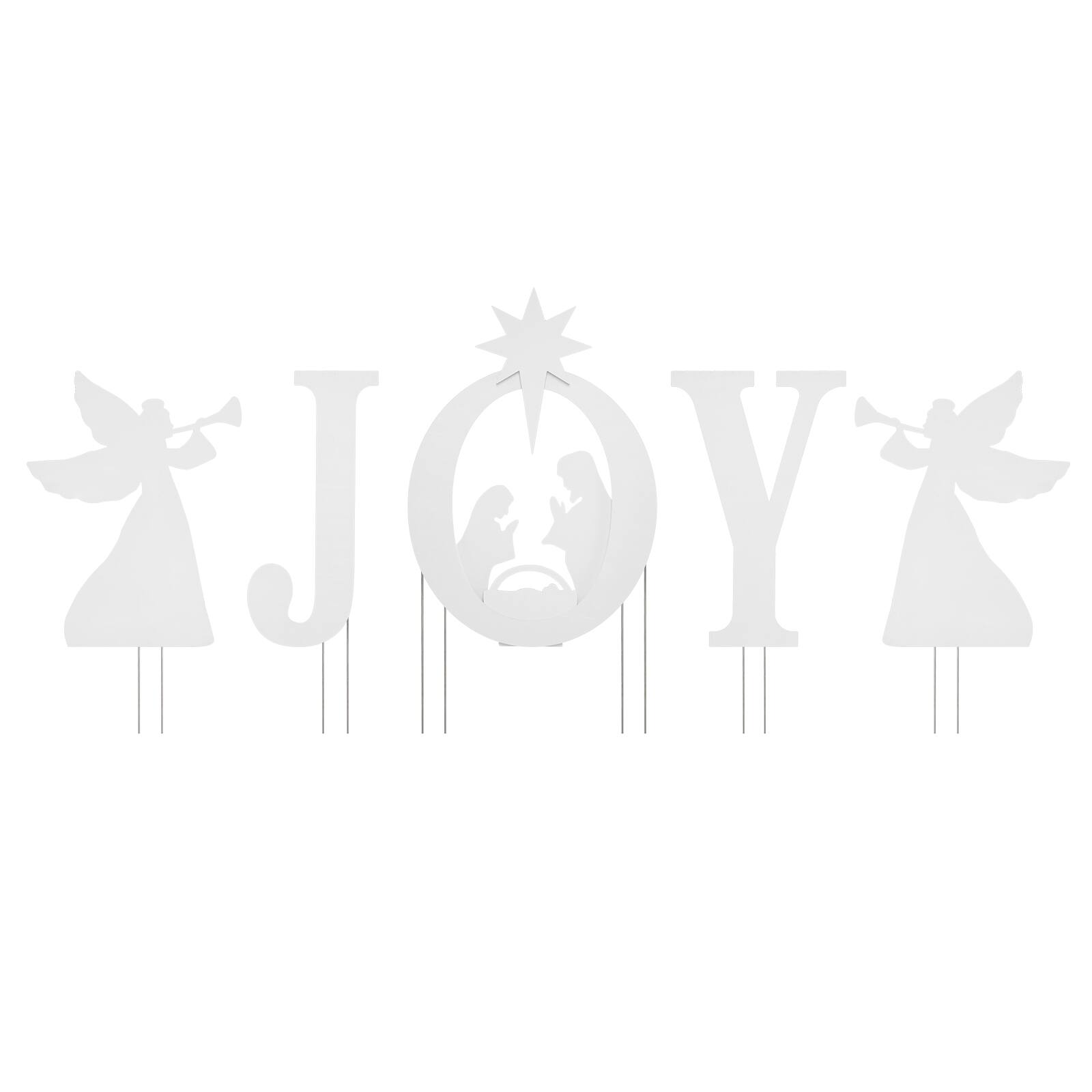 Alt View 1. Costway - Costway 5 PCS JOY Nativity Christmas Yard Sign Set with Angels, Holy Family Silhouette - White.